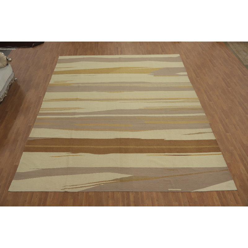 Tapis moderne kilim en laine à teinture végétale 12 x 15
