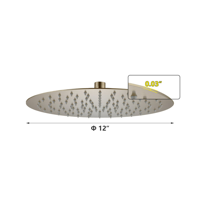 12" Stainless Steel 360 Degree Adjustable 0.08" Ultra-Thin Rectangle Shower Head, Brushed Nickel