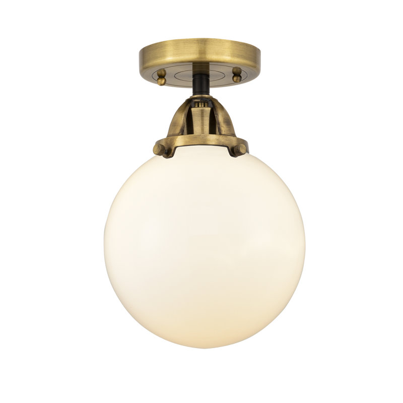 Plafonnier semi-encastré en verre à DEL, Laiton antique noir, Blanc mat, H 11,25 po x l 8 po x P 8 po