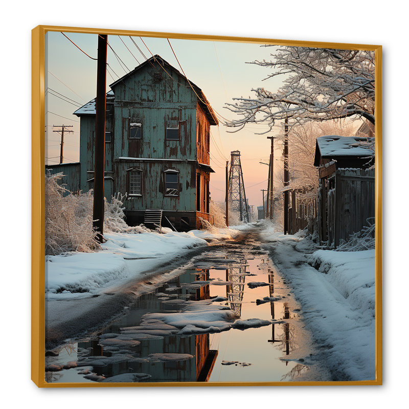 Warehouse Winter Scenery I - Warehouse Wall Art Living Room, Cadre flottant doré, H 24 po x l 24 po x P 1 po