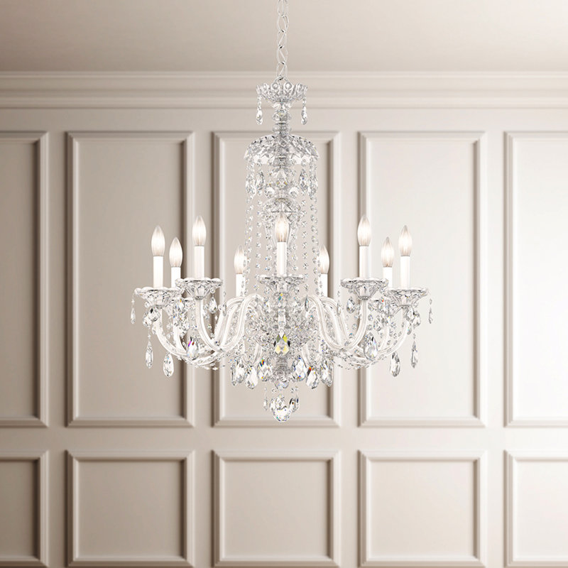 Sterling 9 Light 27in x 31in Chandelier in Gold with Clear Heritage Handcut Crystals, Silver, Chinese (K9)