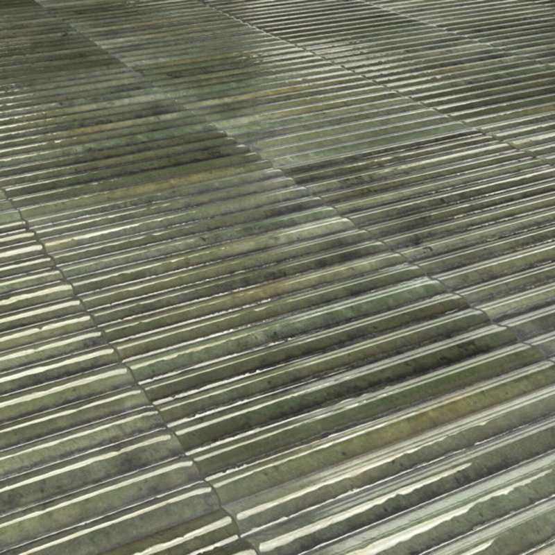 Curve Fluted 6X12 3D Glossy Ceramic Tile, Green