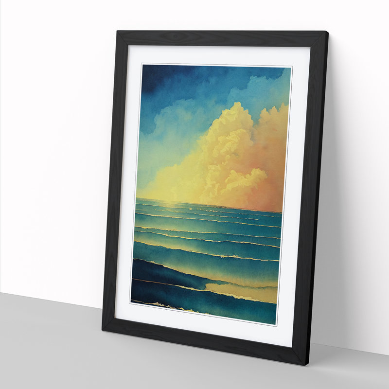 Watercolour Seascape Vol.8 - Single Picture Frame Print, Black, 34cm H x 25cm W x 2cm D
