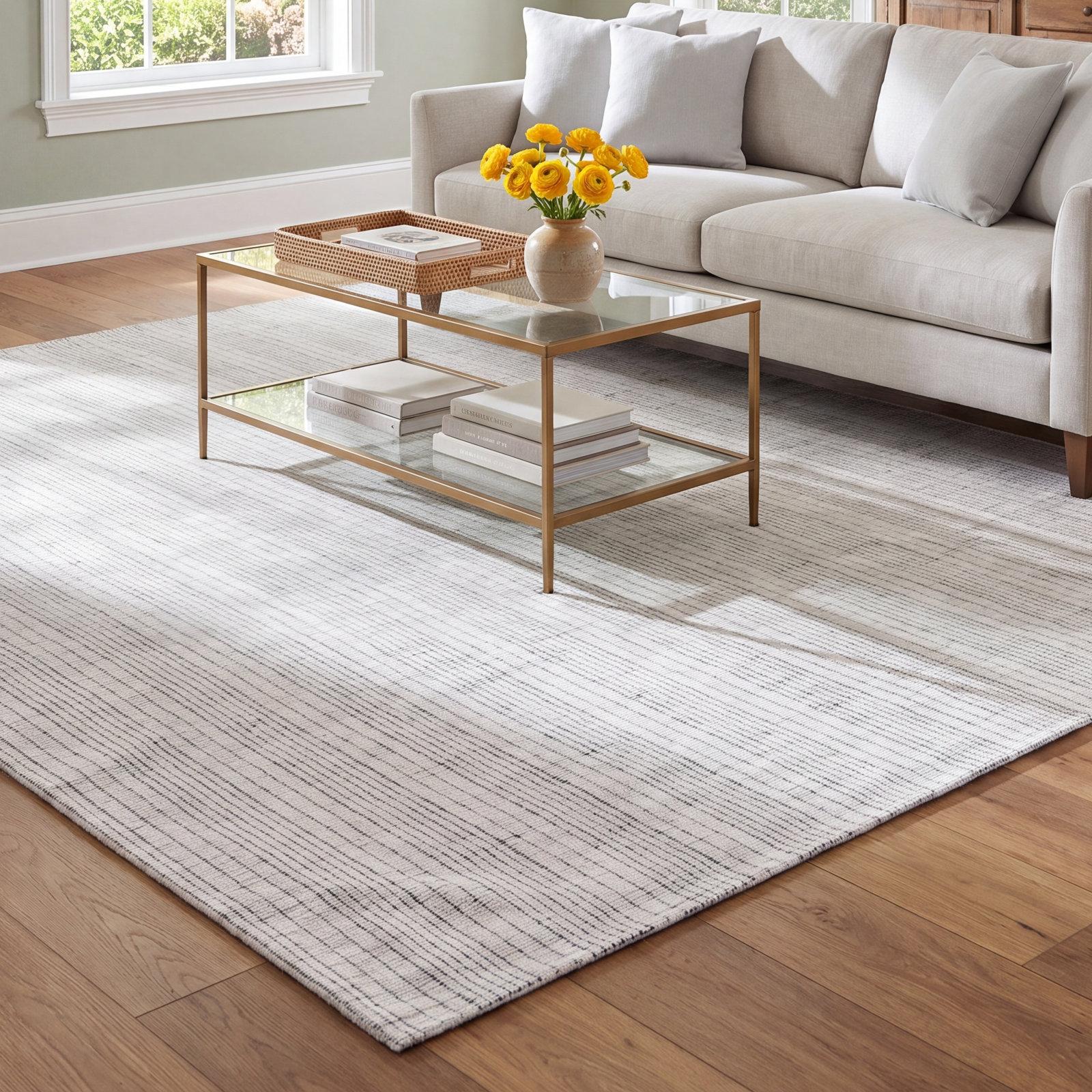 Hoxton Gray Beige Hand-Woven Striped Wool Rug, Runner 2'3" x 8'