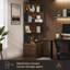 Bibliothèque de coin autoportante en forme de L à 4 niveaux avec tiroirs, barrières de sécurité et lumières à DEL intégrées, support de rangement ouvert polyvalent