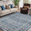 Tapis rétro bleu lavable rétro 5 x 7 avec envers antidérapant