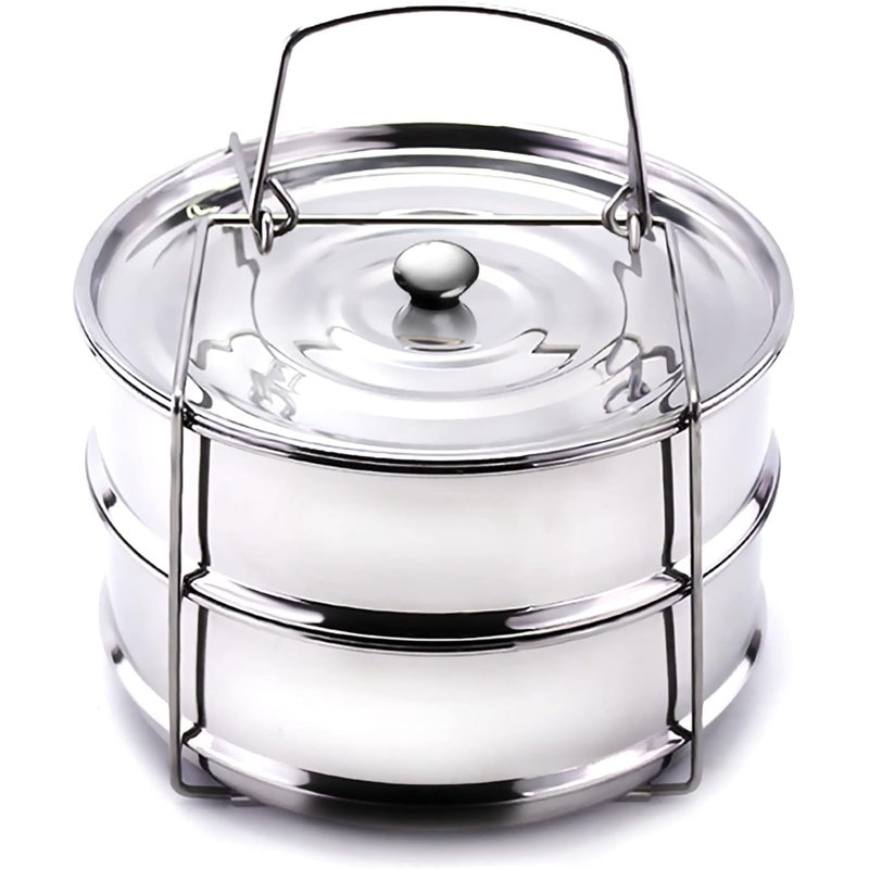 Stackable Steamer Insert Pans- Instant Pot Accessories 6 Qt-2 Silicone handle & Interchangeable Lids