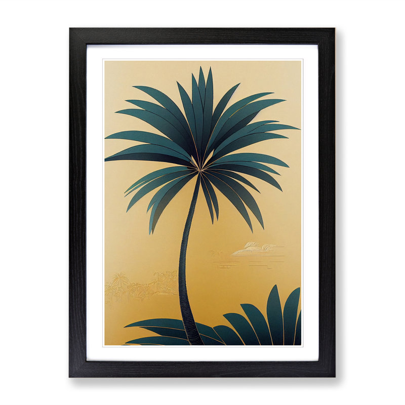 Palm Tree Art Deco Style 1 Piece Single Picture Frame Wall Art, 34cm H x 25cm W x 2cm D, Black