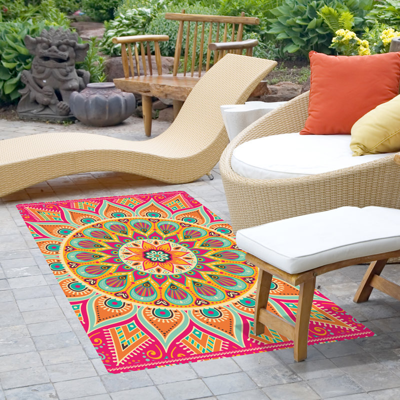 Carterville Colorful Sunburst Mandala Kitchen Mat