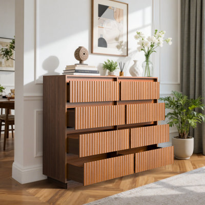 Dejesus 52"W 8-Drawer Dresser Double Dresser With Waveform Fluted Panel 