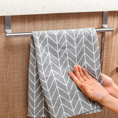 2-piece Stainless Steel Over Cabinet & Door Towel Bar Holder Set - No-drill Kitchen & Dish Towel Rack, Silver, 14.37"