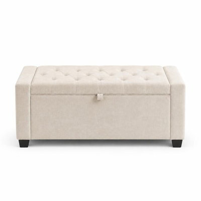 Chenille Fabric Upholstered Storage Bench, End of Bed Ottoman Bench with Dual Safety Hinges and Thick High-Resilient Sponge Cushion, Sturdy Wooden Fra
