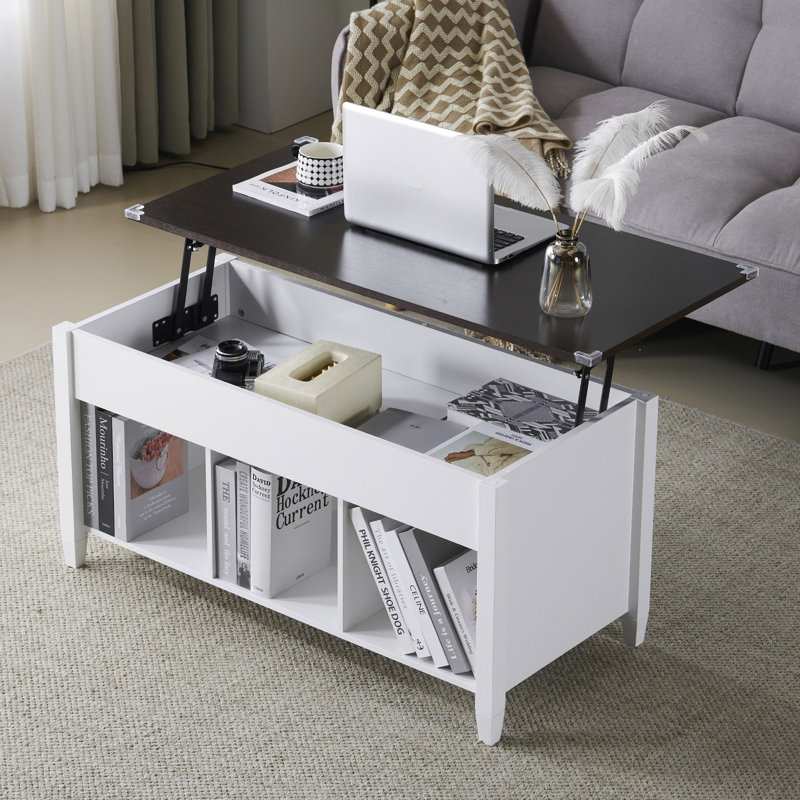 Table basse rectangulaire 39,96 po à pieds réglables en bois massif avec cadre blanc et brun clair