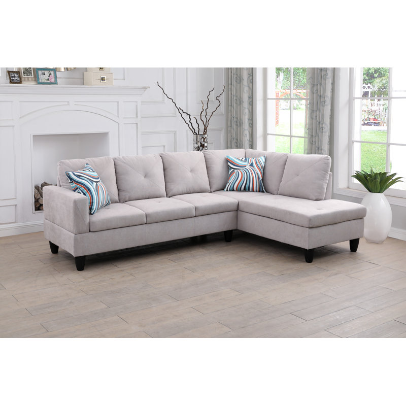 Light Greige Flannel L Shaped Right Hand Facing Sectional Sofa, Sofa & Chaise, Right Hand Facing