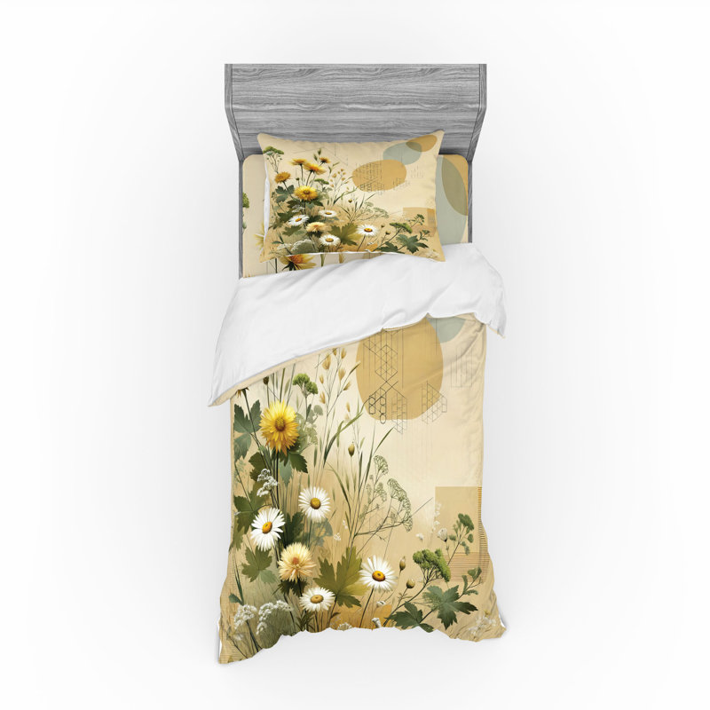 Ensemble de literie à motif floral eucalyptus Ambesonne et moutarde vert sauge