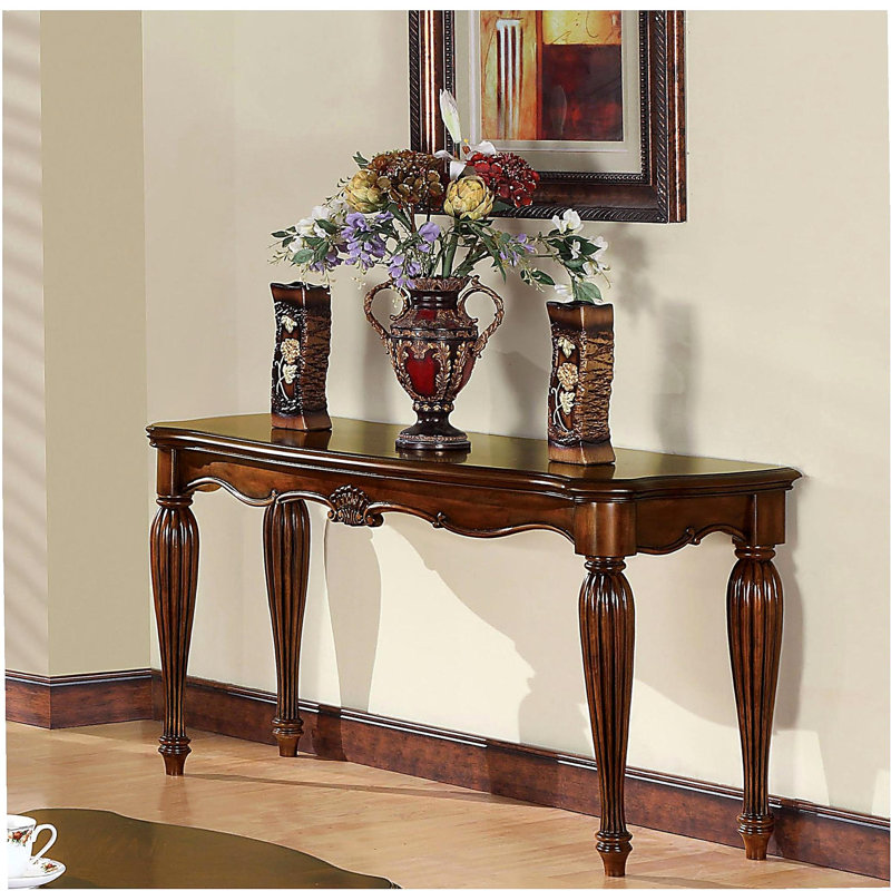 Cherry wood sofa table with curved legs