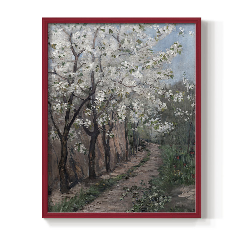 Impression florale vintage encadrée CXL - bois massif, H 30 po x l 24 po, Rouge