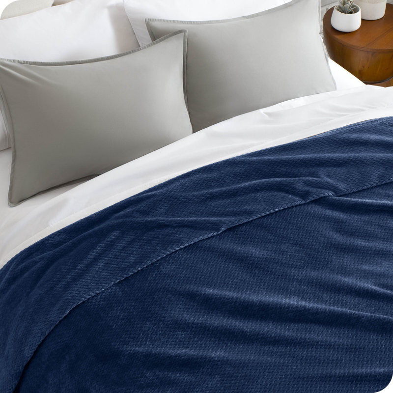 King Size Dark Blue Chevron Microplush Fleece Blanket