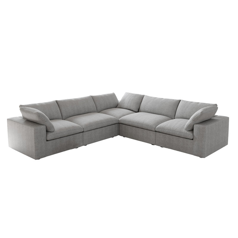 Canapé modulaire rembourré 5 pièces Kenda Faisa, Mélange de lin gris