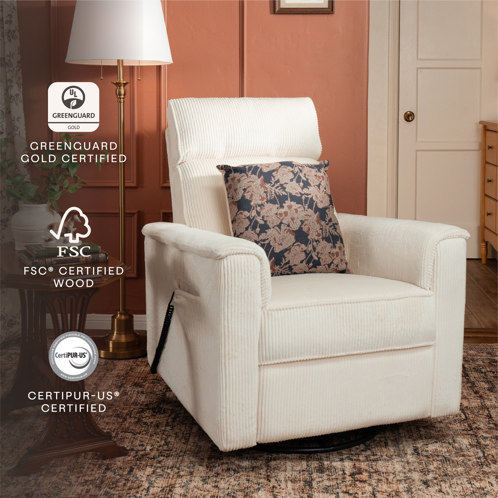 Willa Swivel Glider, Ivory Corduroy