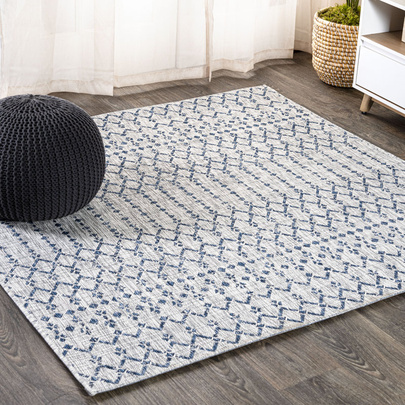 Tapis d'intérieur / extérieur Crompton, Gris clair / Marine, Carré 9 pi