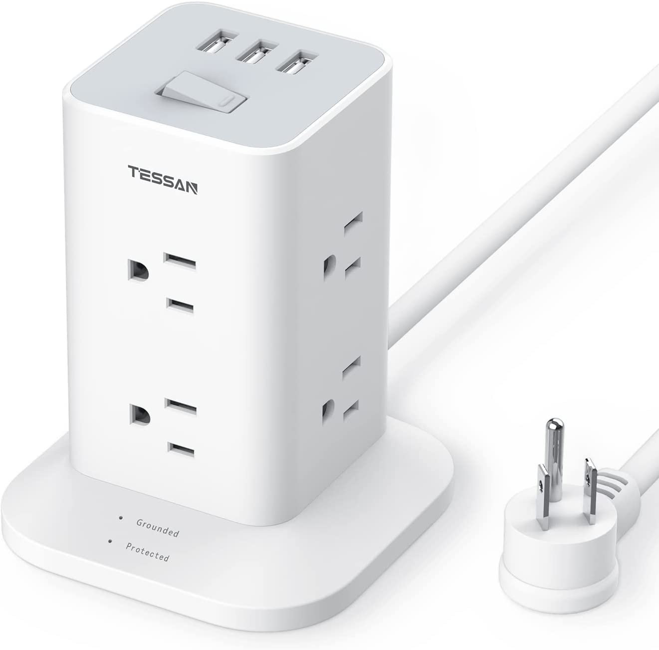 Power Strip Tower Surge 15W Magnetic Wireless Charger 12 AC Outlets 6 USB  Ports 6.5ft Extension Cord