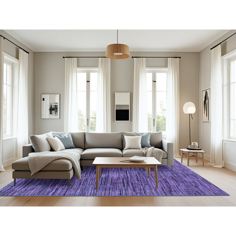 Tapis bleu rayé en laine tissé à la machine 8 pi x 10 pi