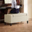 Repose-pieds avec rangement relevable, rectangulaire de 36 pouces, revêtement en polyester beige avec pieds en bois d'hévéa