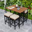 Ensemble repas d'extérieur 5 pièces avec table pliable en bois d'acacia, tabourets en osier et coussins pour la cour-842624224