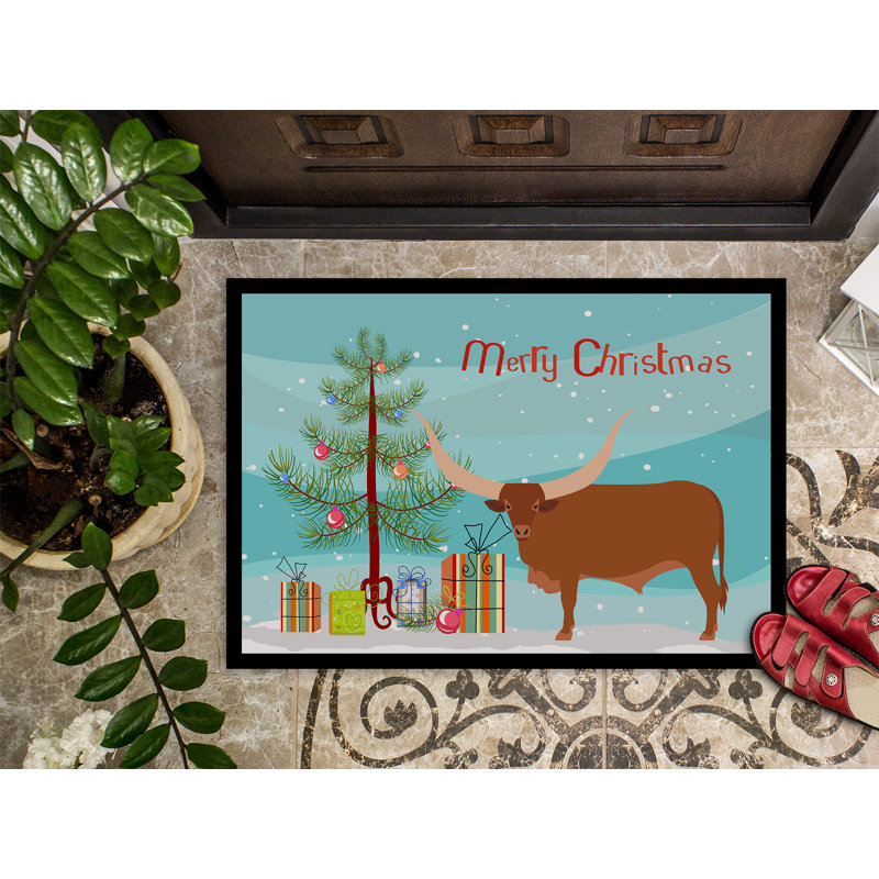 Tapis d’extérieur antidérapant de noël ankole-watusu cow Scotland, H 0,25 po x l 27 po x P 18 po