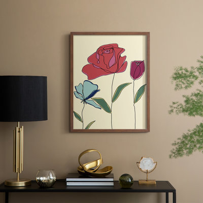 «Colored Floral I», reproduction encadrée - bois massif