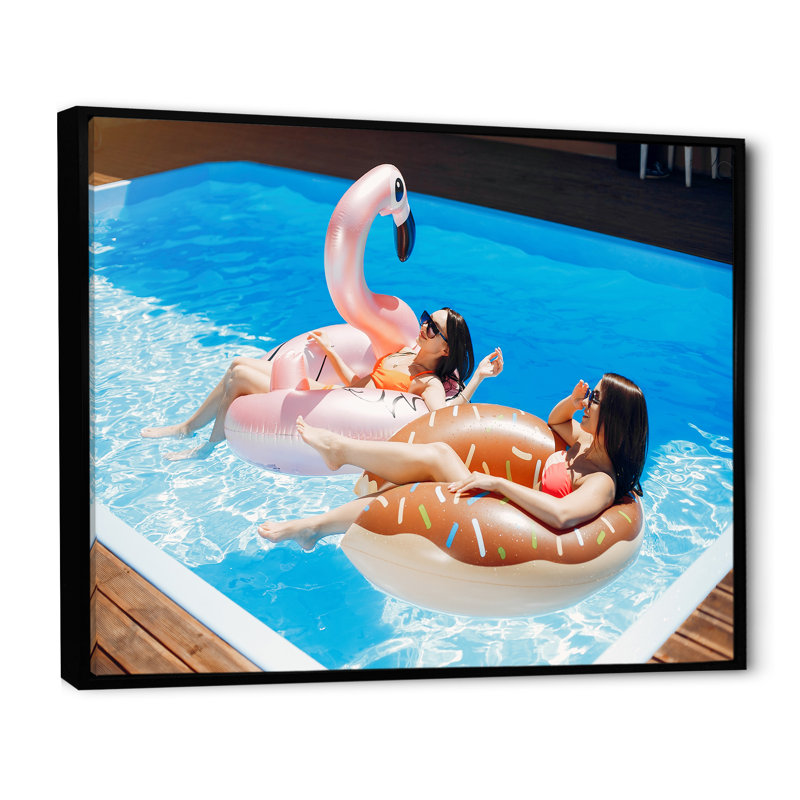 Natation harmonieuse - reproduction sur toile, Cadre flottant noir, H 30 po x l 40 po x P 1,5 po