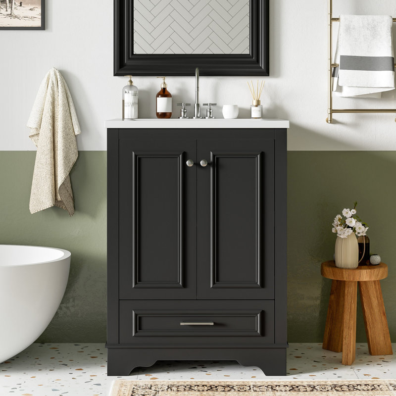 Meuble-lavabo autoportant avec portes à fermeture douce, Noir, noir, noir, noir