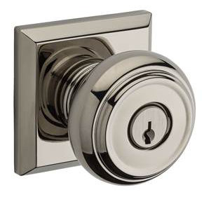 Traditional Keyed Door Knob with Traditional Square Rose, Polished Nickel, Keyed Alike, Yes