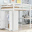 Lit mezzanine double en bois avec garde-robe intégrée, bureau, tablettes de rangement et tiroirs-630999258