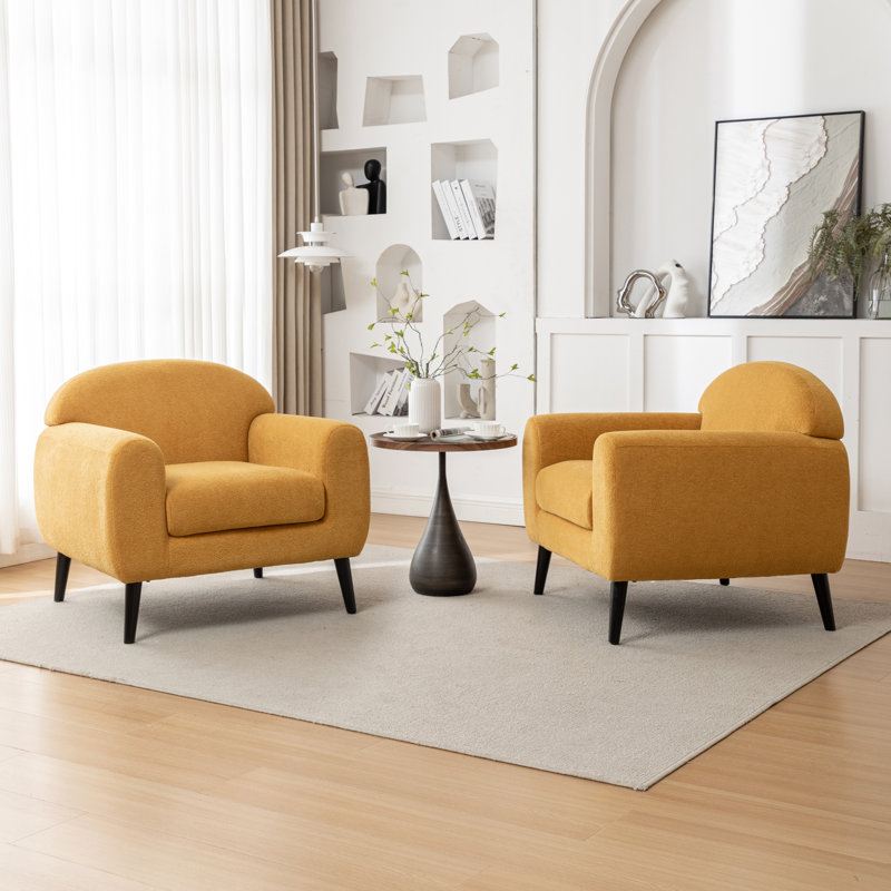 Chaise d'appoint rembourrée avec accoudoirs ronds Deivi, Polyester jaune