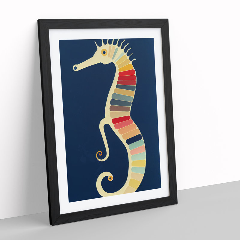 Vintage Seahorse Art - Single Picture Frame Print, 64cm H x 46cm W x 2cm D, Black Framed