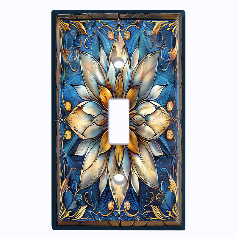 Couvercle de plaque d'interrupteur en métal;  Bascule standard à 1 bande - Impression sur vitrail fleur blanche