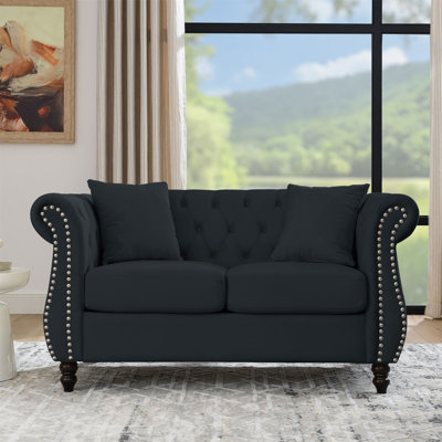 Canapé Chesterfield 58,8 po en velours noir pour le salon