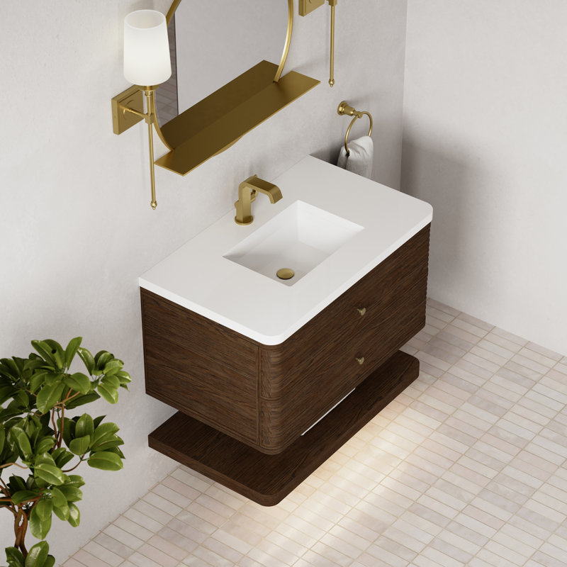 Allamari 36" W Single Vanity, White Zeus Silestone, Single-Hole, Sable Oak