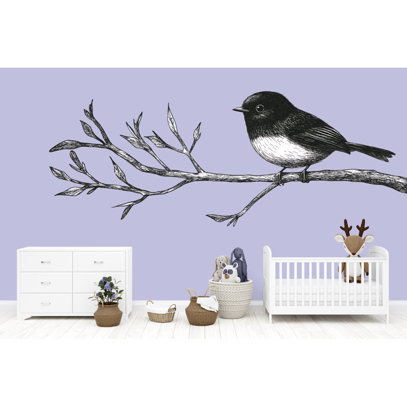 Adhésif décoratif oiseau sur branche, art mural grande ligne pour enfants, peinture murale scandinave amovible 110Mv