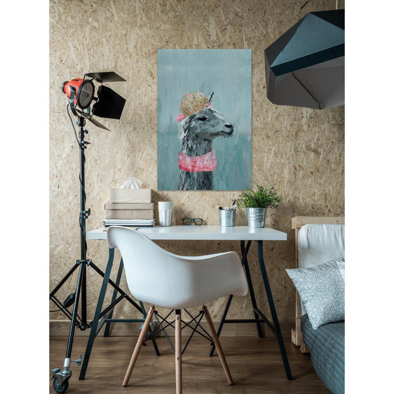 Hip-hop Llama - Wrapped Canvas Painting, Blue/Pink/Yellow, 12cm H x 8cm W x 3.81cm D