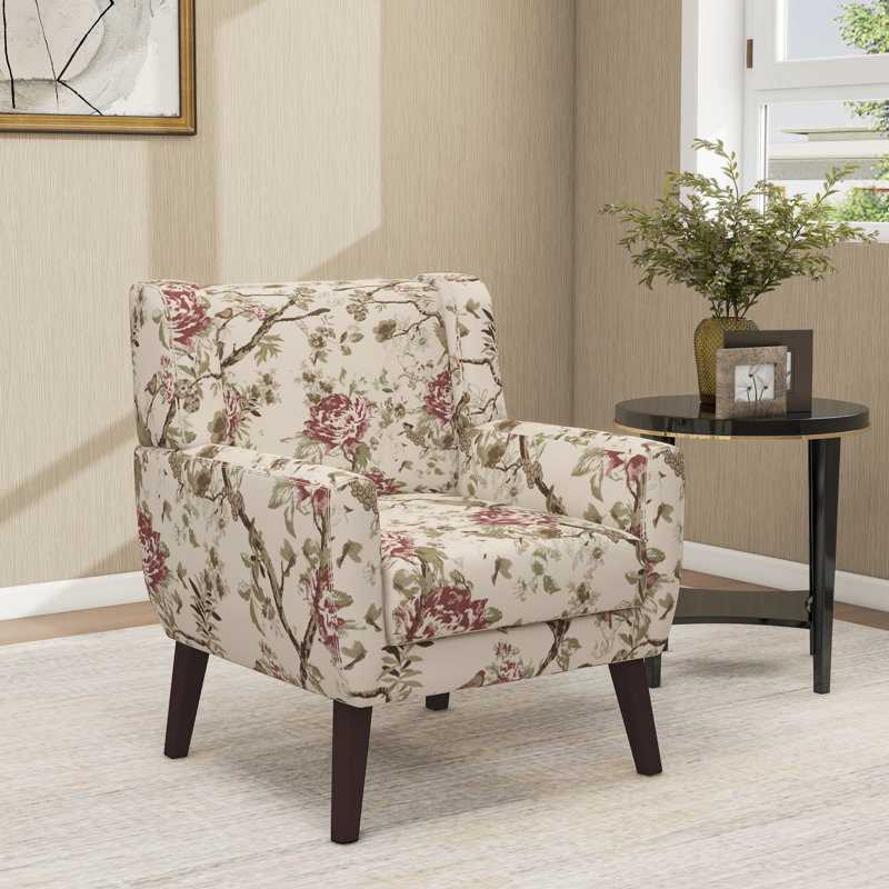 Jaqueze 73.4 Cm Wide Tufted Armchair, Cream/Pink Linen Blend