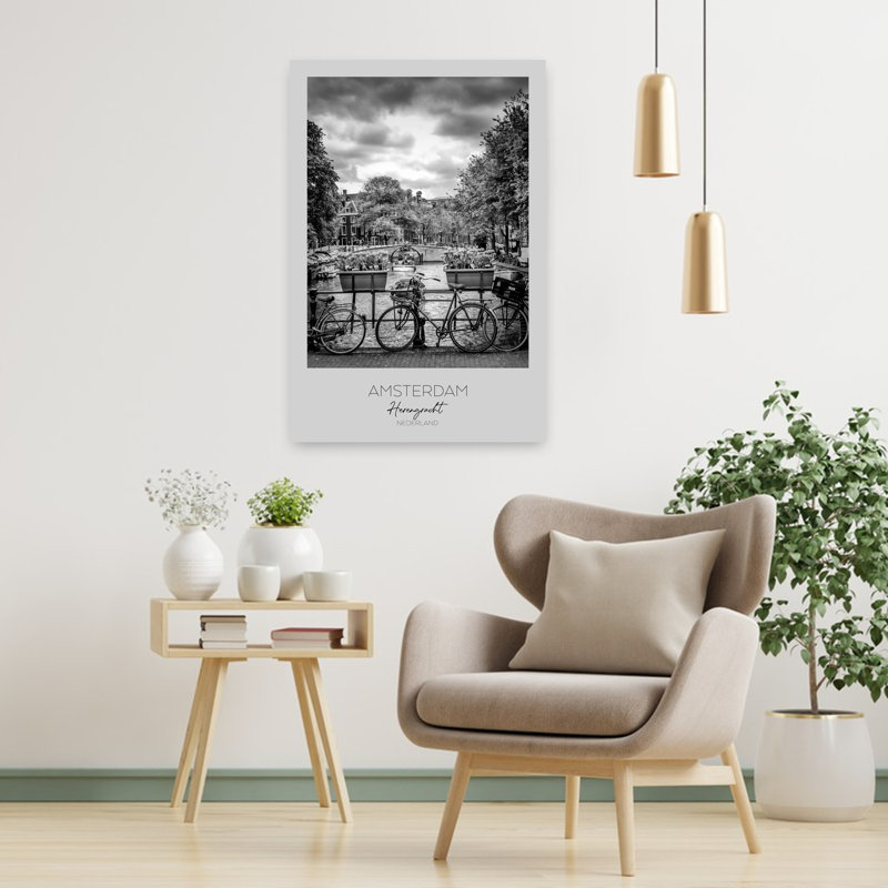 «Amsterdam Canal Bicyclcles», reproduction de tulipe contemporaine, art mural de la ville, 36" H x 24" W