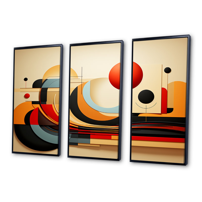 «Echoing Ellipse Beige», art mural géométrique, H 28 po x l 36 po x P 1 po, Cadre flottant noir