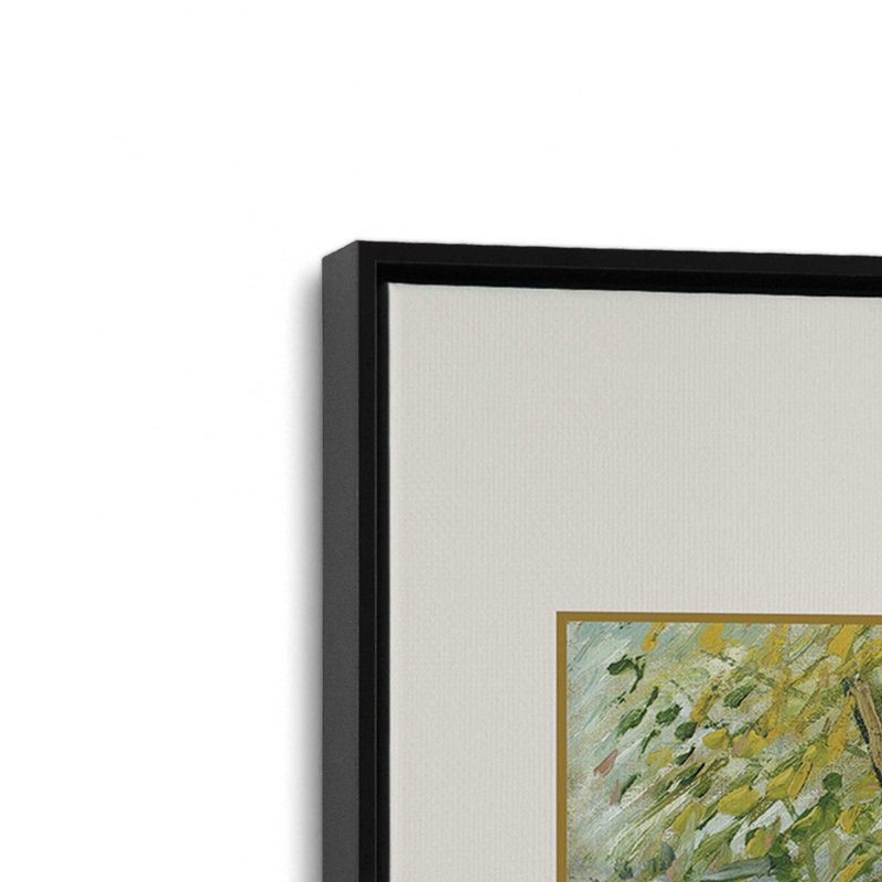 Van Gogh's River Bank au printemps v3, Cadre flottant noir satiné, H 18,75 po x l 12,75 po
