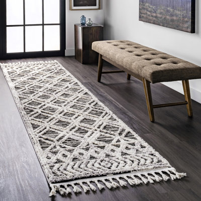 Tapis treillis Rachelle pour le salon, la chambre et la cuisine, gris / blanc cassé