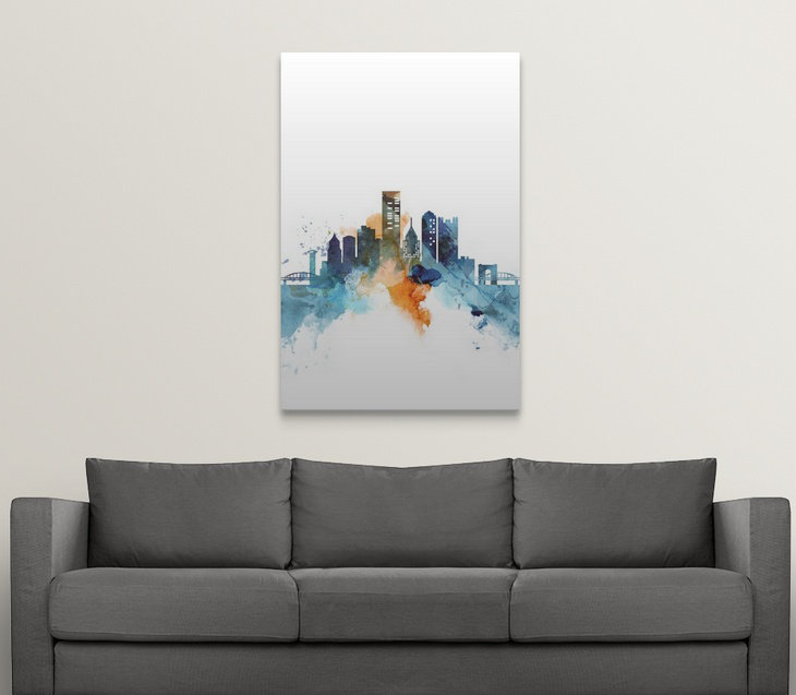 « pittsburgh aquarelle cityscape », impression, H 48 po x l 32 po x P 1,5 po, Toile