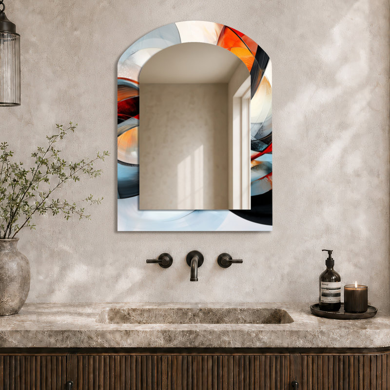Miroir mural contemporain Contemporary - Red Gray Shifting Ink Waters II, impression sur métal, 34" x 25"