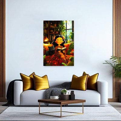 «Cozy Reading Nook Peaceful Serene Tranquil Cat», art mural